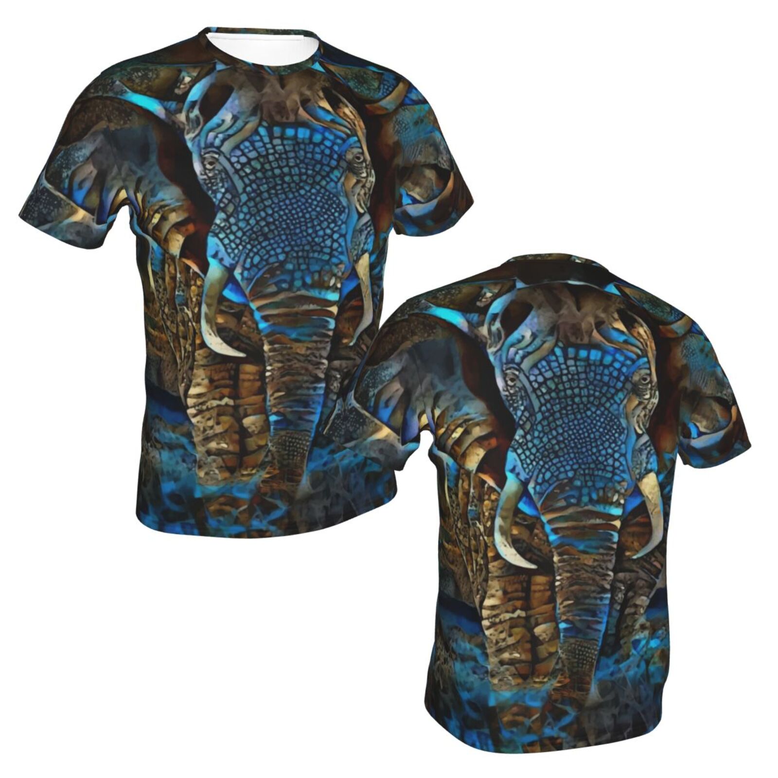 Camiseta Clássica Do Elephant Brown Blue Elementos De Mídia Mista