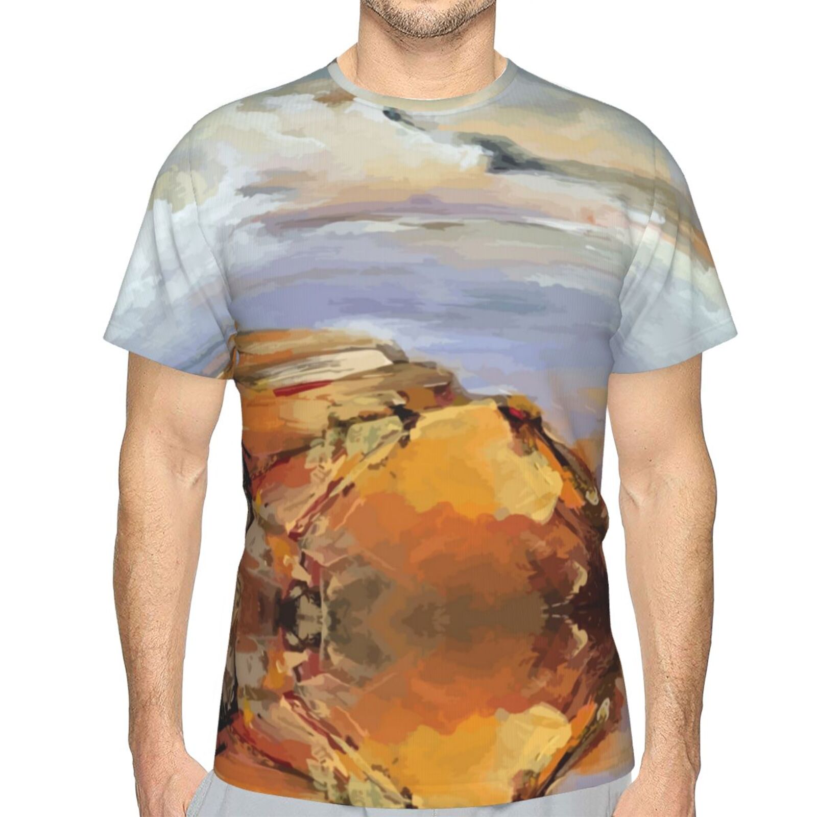 Camiseta Clássica Com Rochas Amarelas Pintando Elementos