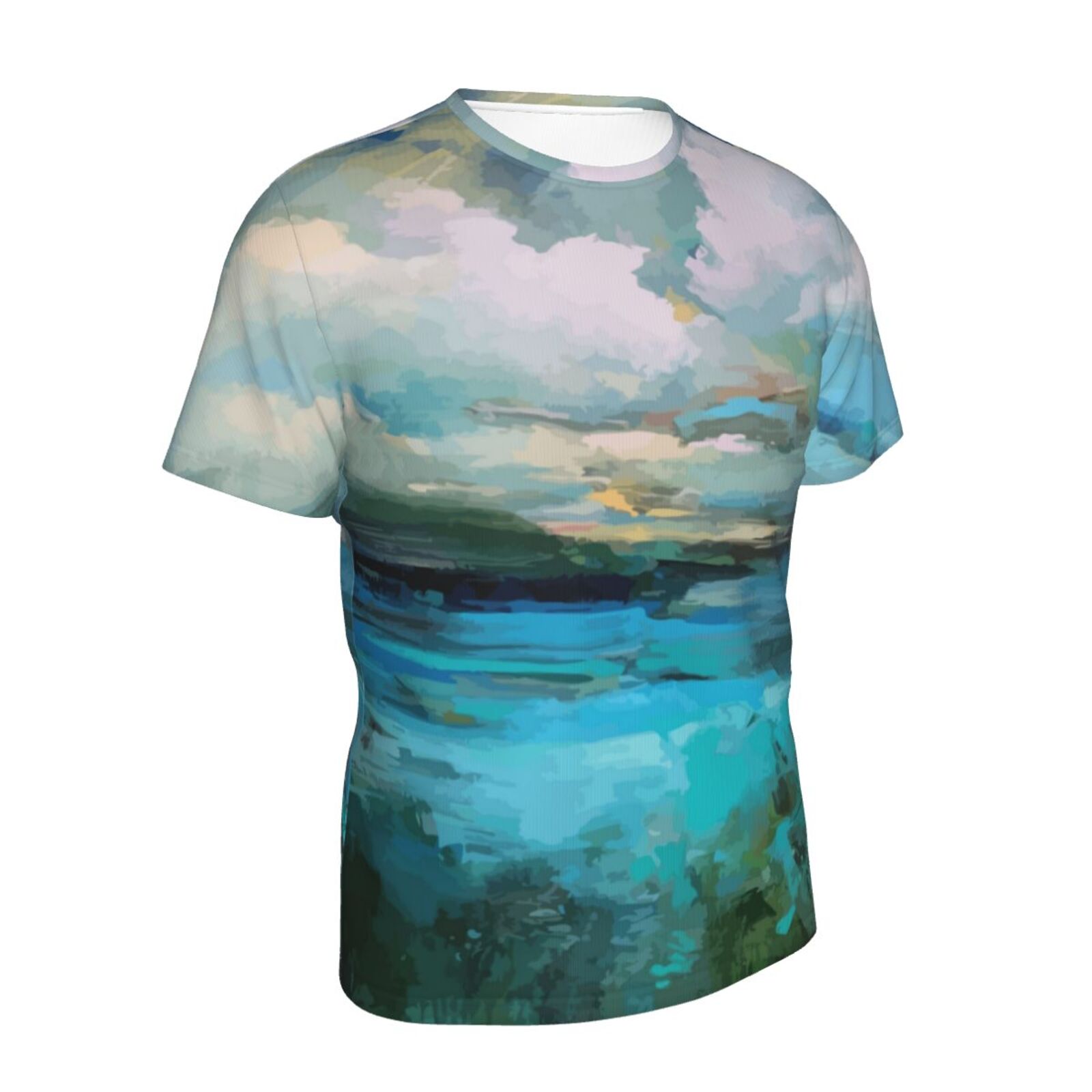 Camiseta Clássica Nuvens Sobre O Lago Da Pintura Dos Elementos