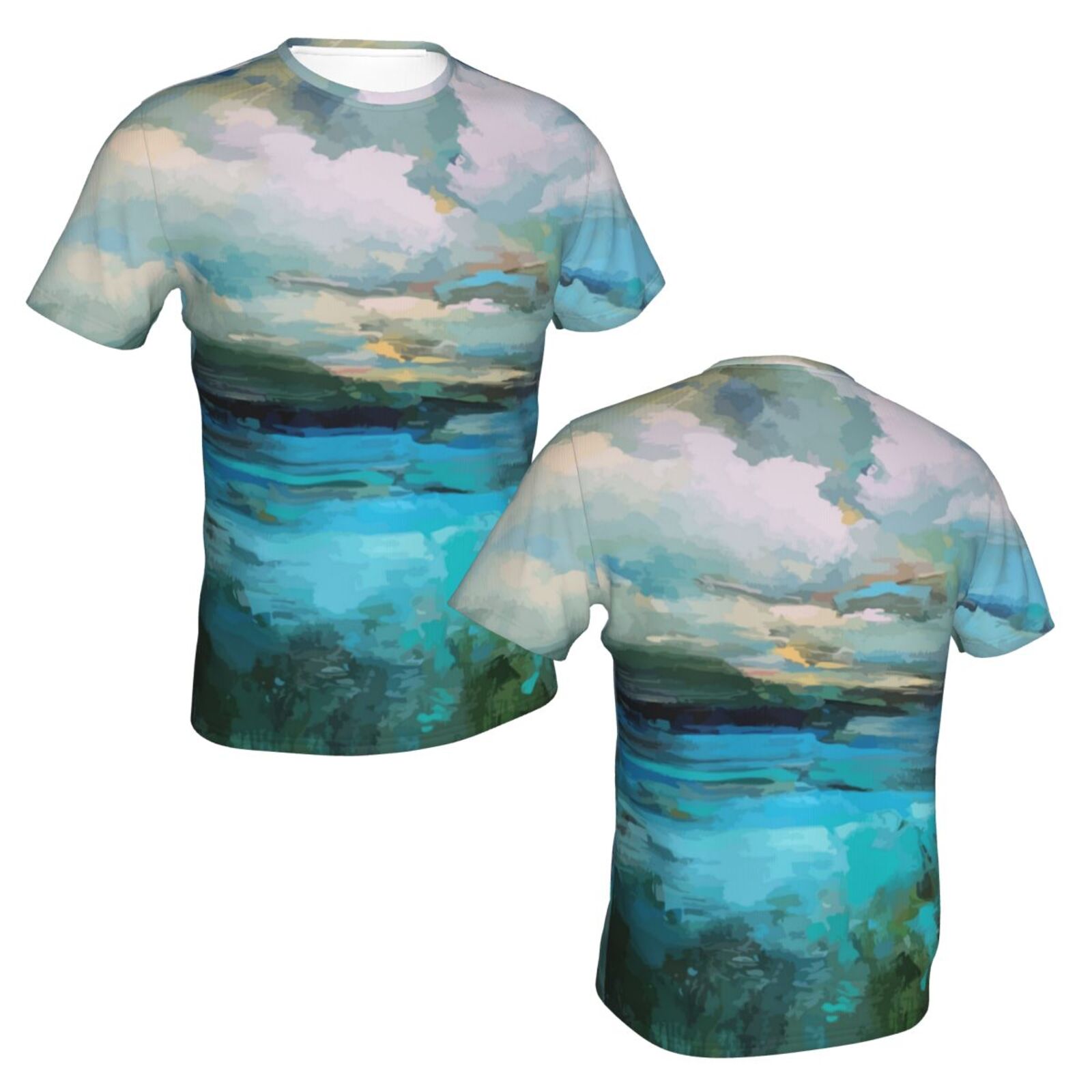 Camiseta Clássica Nuvens Sobre O Lago Da Pintura Dos Elementos