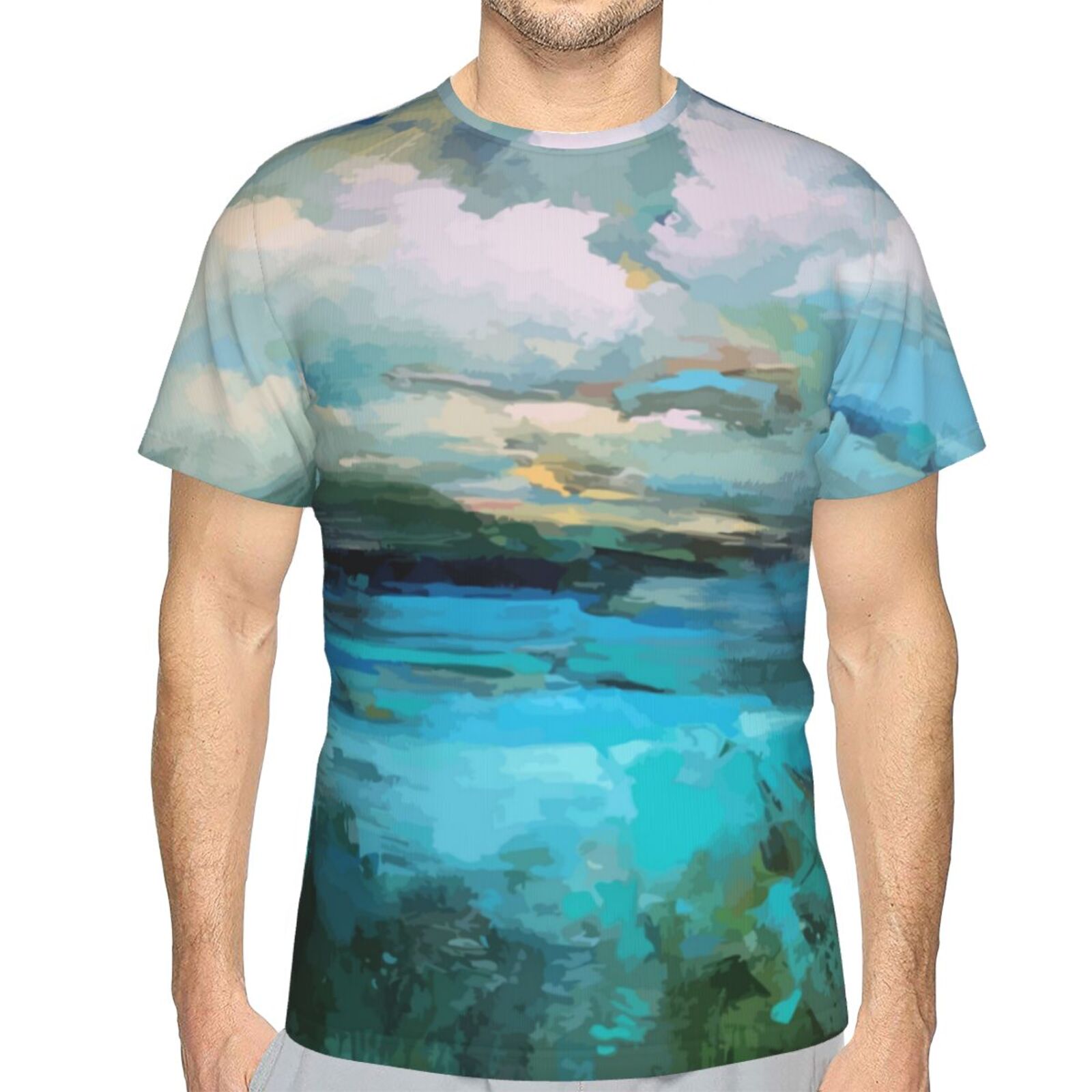 Camiseta Clássica Nuvens Sobre O Lago Da Pintura Dos Elementos