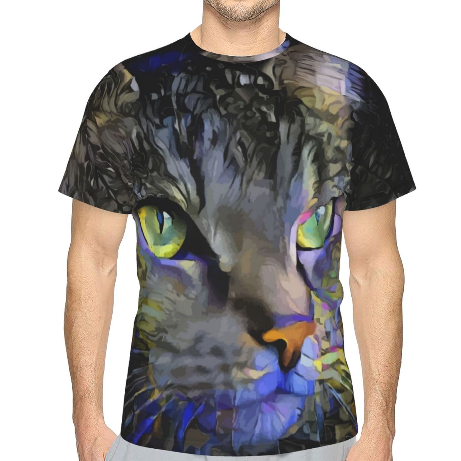 Camiseta Clássica Sadyboy Gato Elementos De Mídia Mista