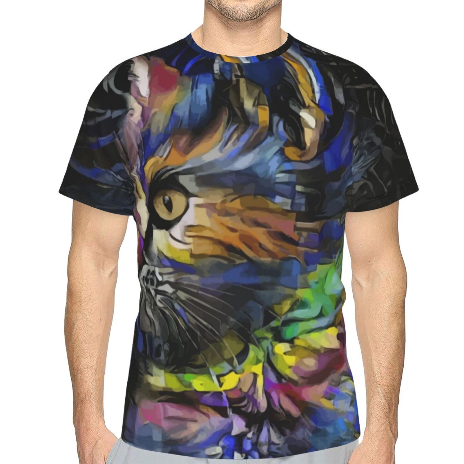 Camiseta Clássica Ogour Gato Elementos De Mídia Mista