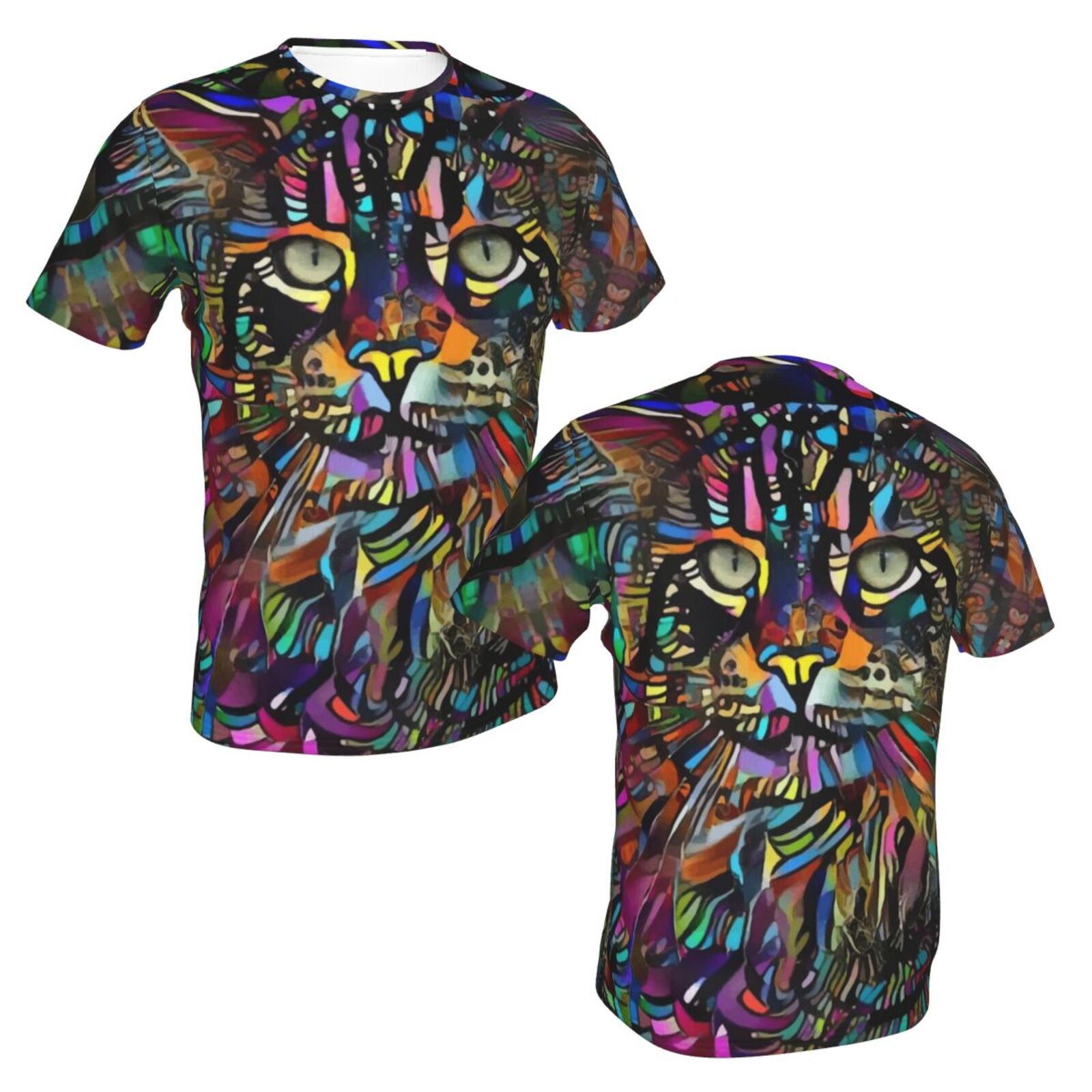 Camiseta Clássica Mangooz Gato Elementos De Mídia Mista