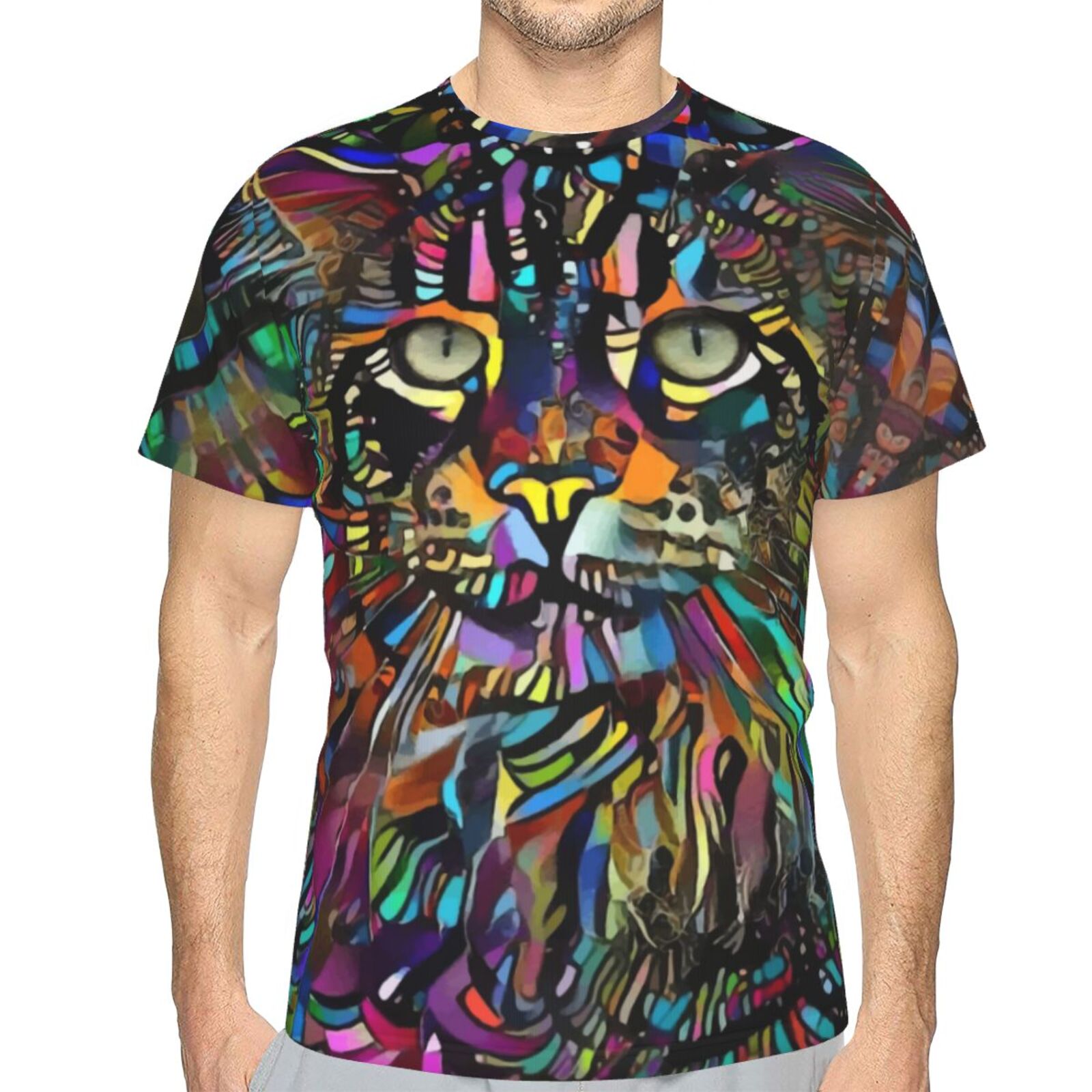 Camiseta Clássica Mangooz Gato Elementos De Mídia Mista